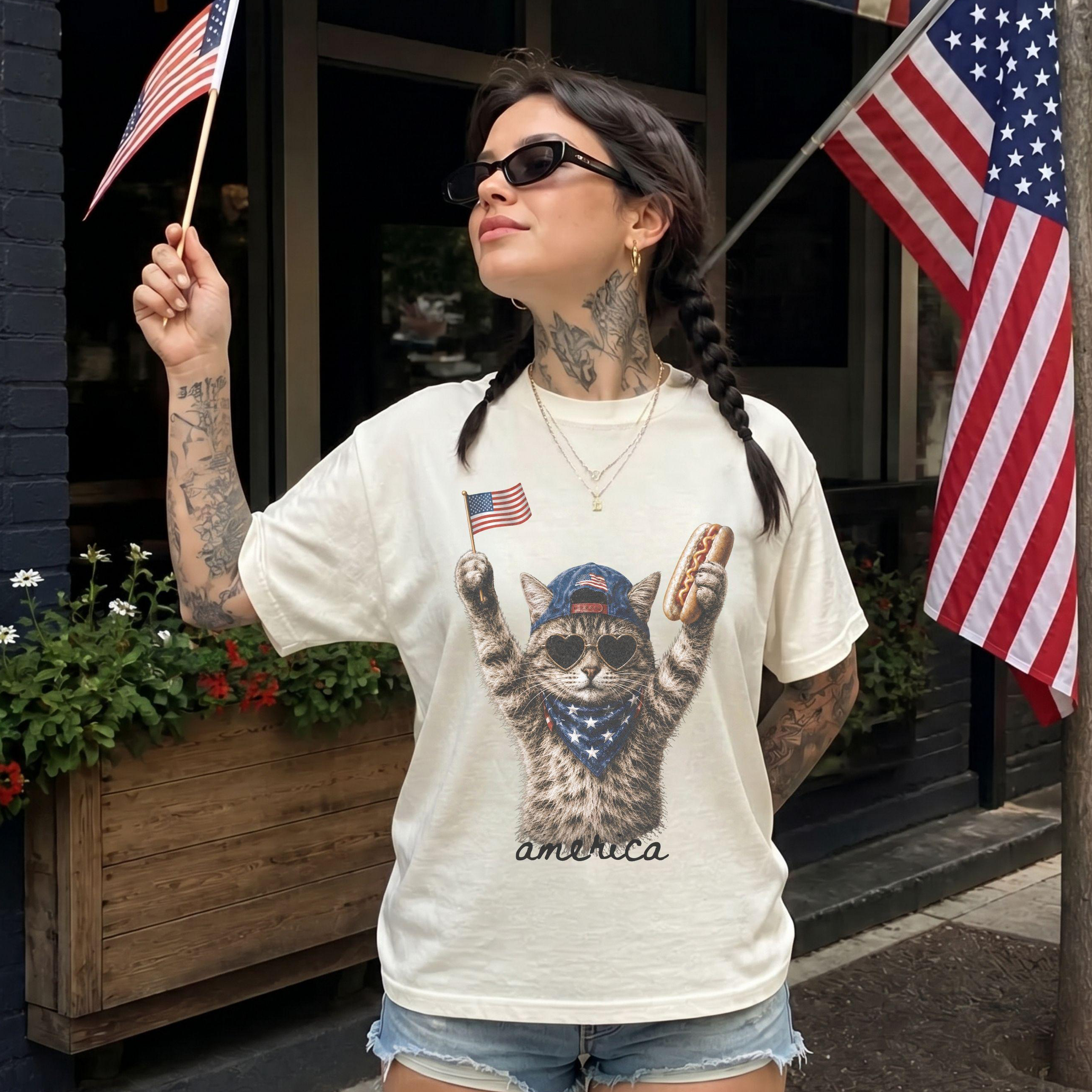 Personalized Cat Photo Comfort Colors Shirt 4th of July Gift for Cat Lovers Comfort Shirt GradoCreations