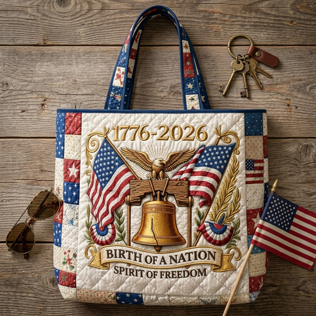 Patriotic Quilted Tote Bag with Spirit of Freedom Design Gift for Her