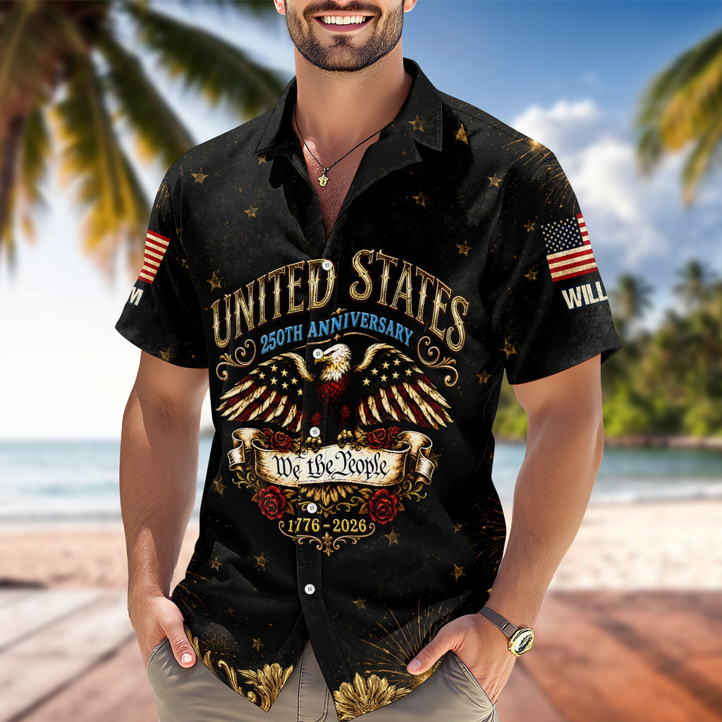 Custom Name Hawaiian Shirt Patriotic Eagle USA 250th Gift HN590 - AOP Hawai Shirt GradoCreations