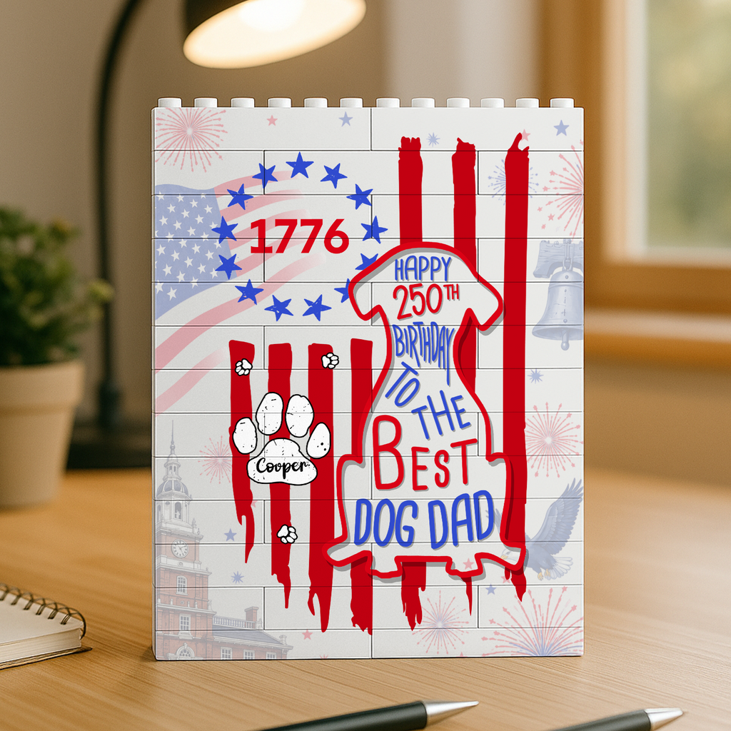Personalized Building Block Gift for Dog Dad with USA Flag HN590 - Building Blocks GradoCreations
