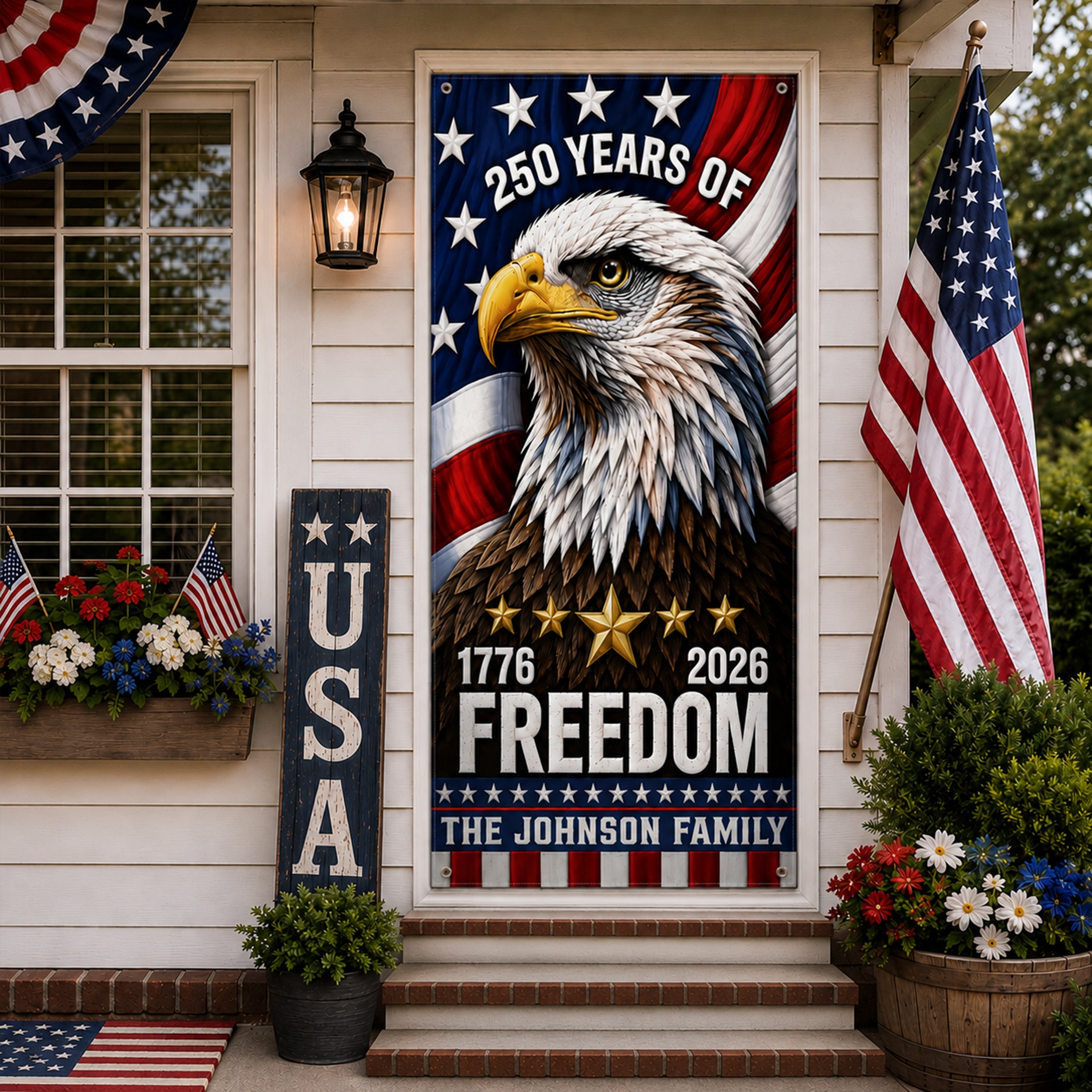 Personalized 250 Years Freedom Eagle Door Cover Gift HN590 - Door Cover GradoCreations