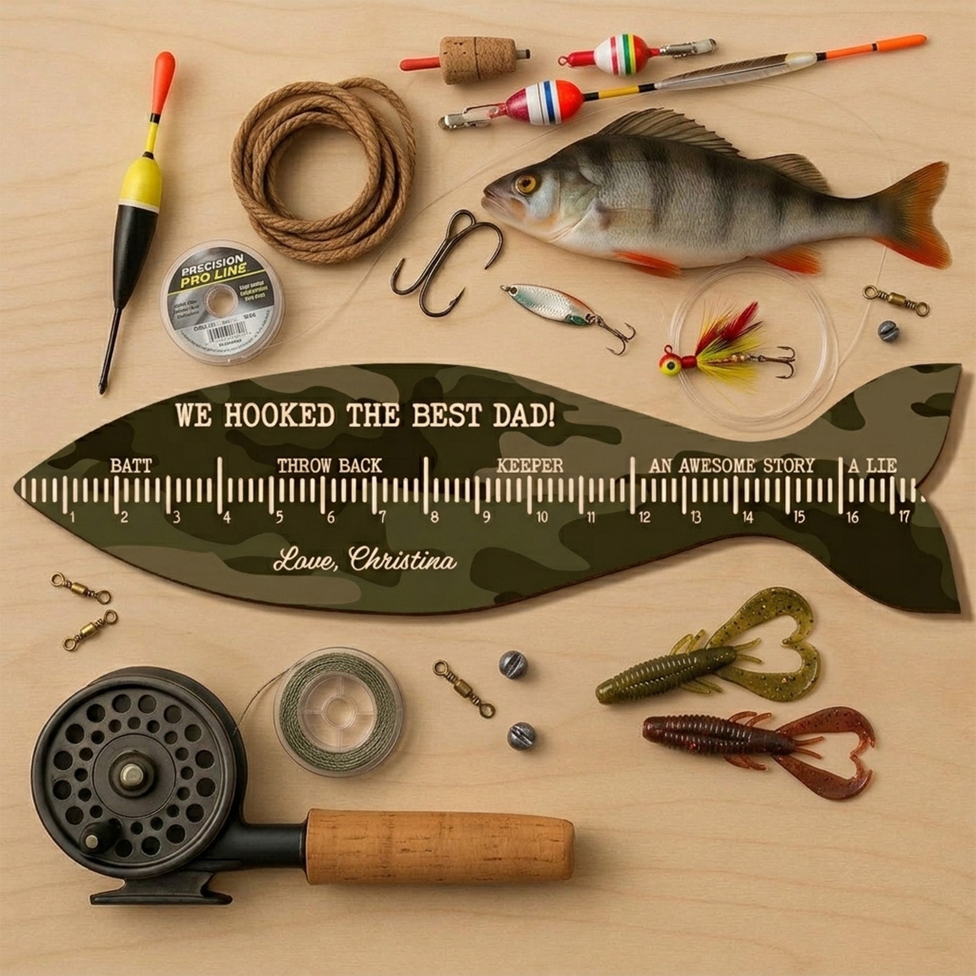 Personalized Fishing Ruler Door Sign Custom Gift for Dad HN590 - Door Sign GradoCreations