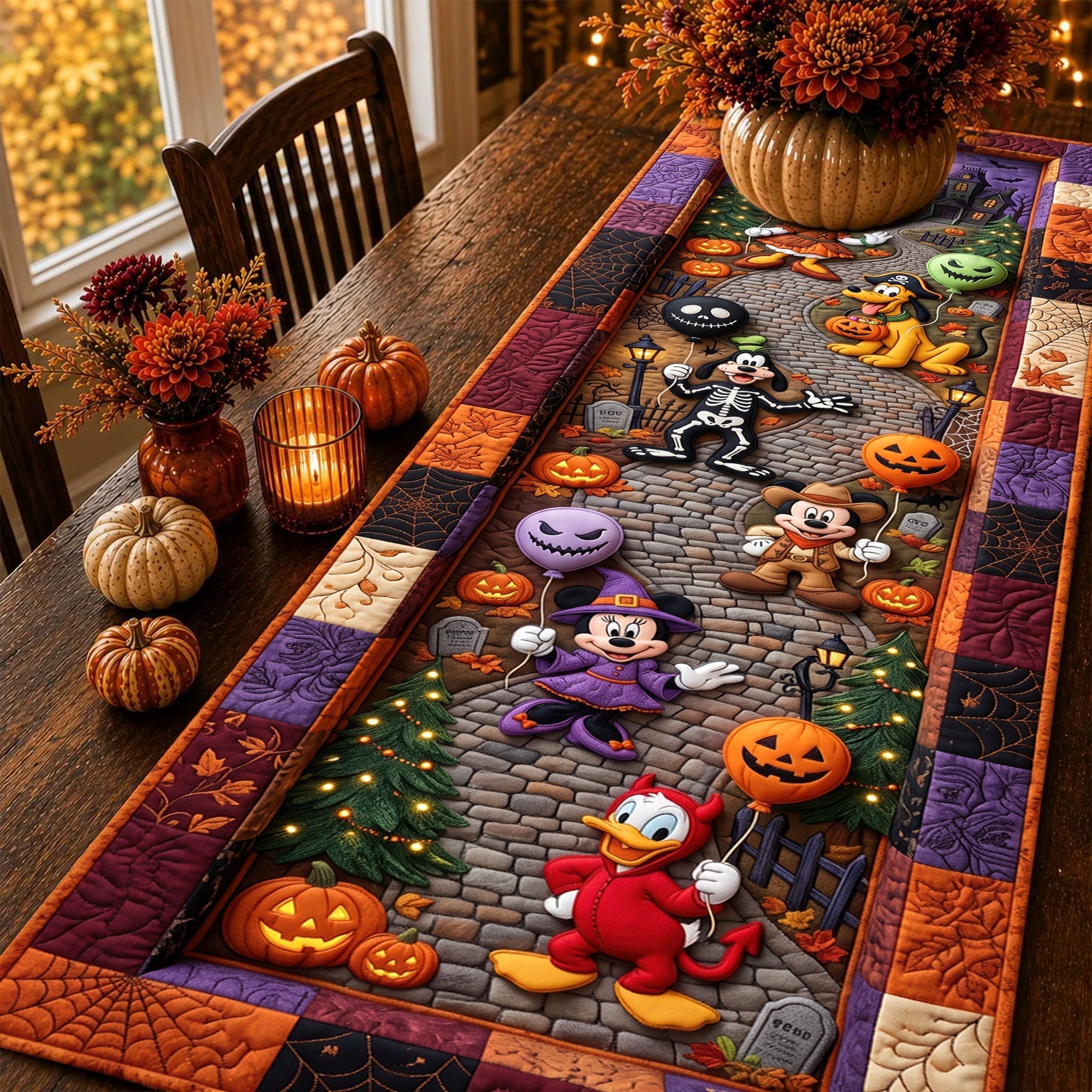 Personalized Halloween Table Runner with Quilted Design for Family Quilt Table Runner GradoCreations