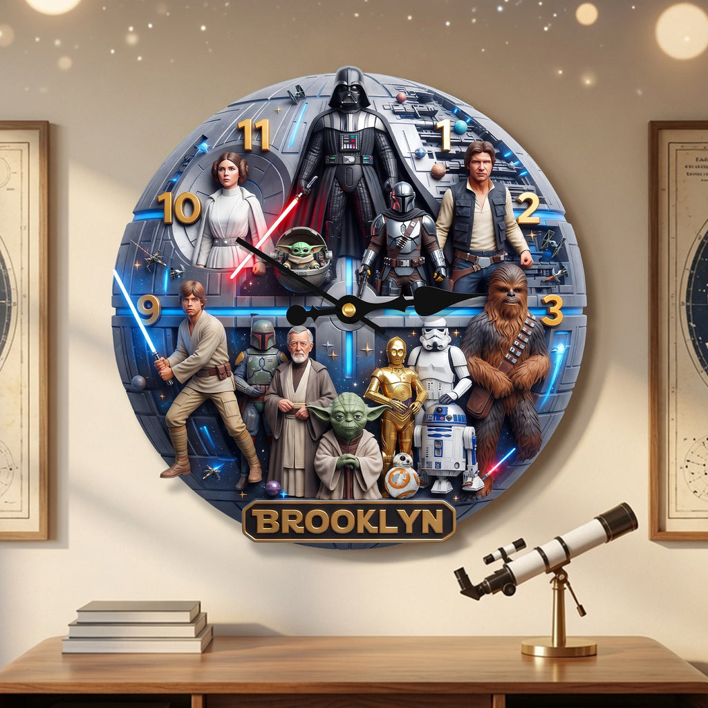 Personalized Acrylic Wall Clock Star Wars Theme Gift for Movie Fans Wall Hanging Clock GradoCreations