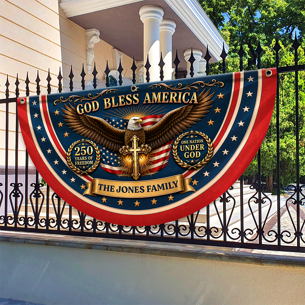 Personalized God Bless America Fan Flag 250 Years Freedom Gift for Family HN590 - Non-Pleated Fan Flag GradoCreations