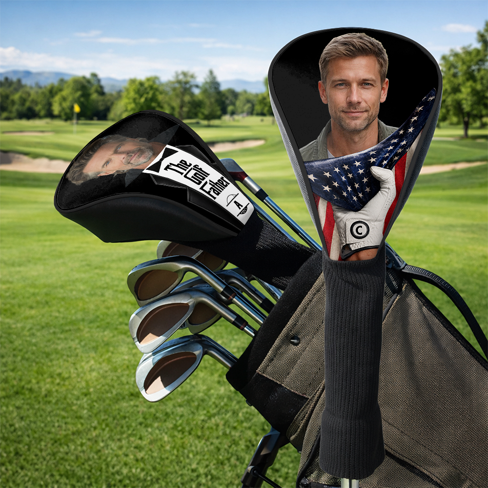 Personalized Golf Club Head Cover Custom Photo US Flag Gift for Dad HN590 - Golf Club Head Cover GradoCreations