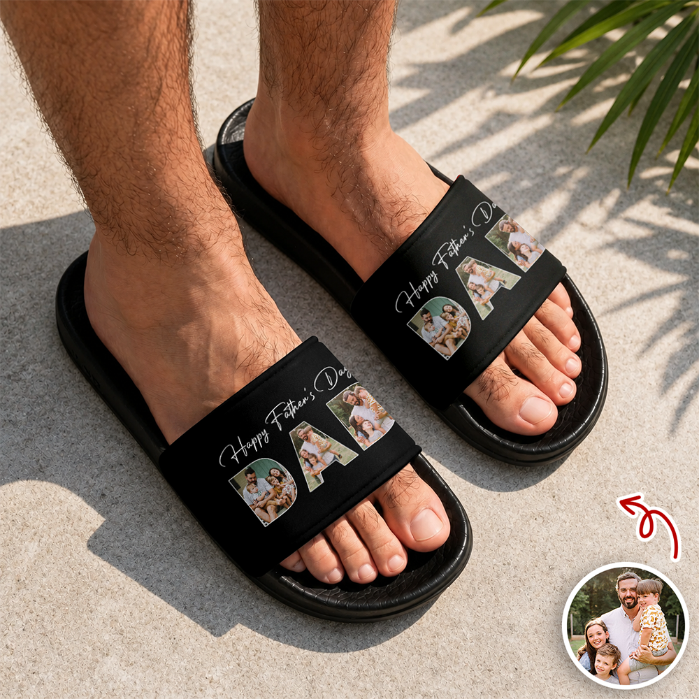 Personalized Photo Slide Sandals Custom Gift for Dad HN590 - Slide Sandals GradoCreations