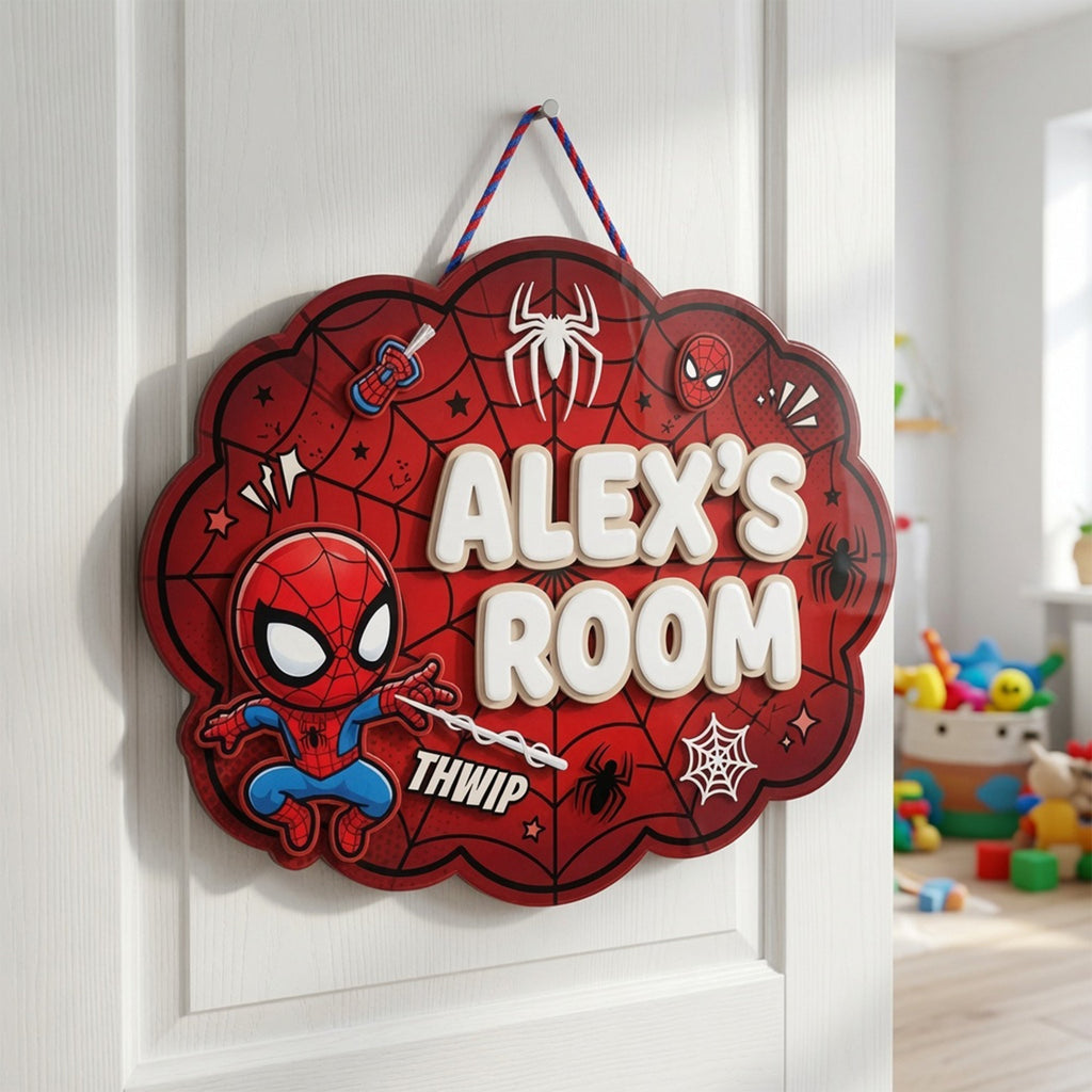 Personalized Spider-Man Room Sign Custom Wood Decor for Kids