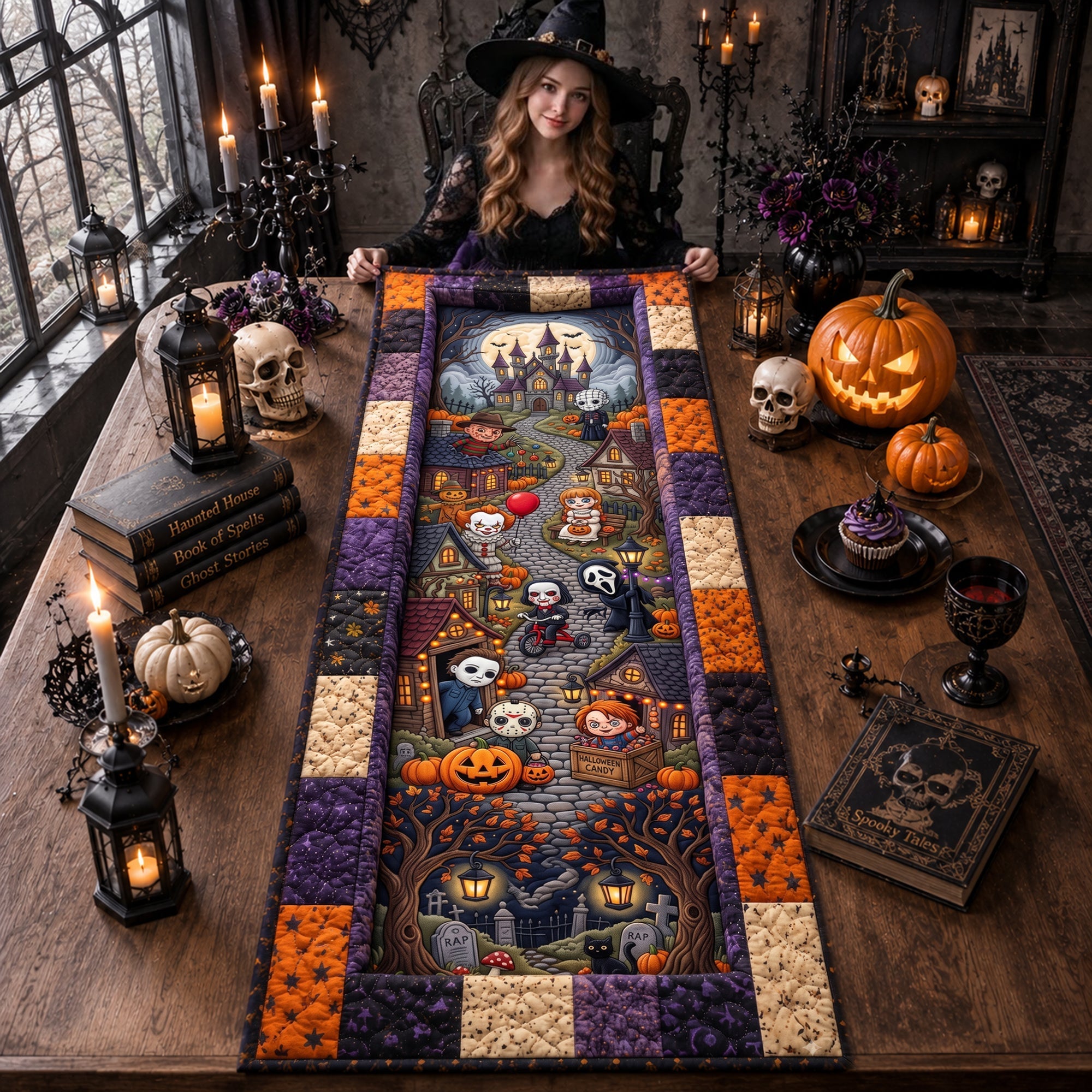 Personalized Halloween Quilted Table Runner for Family Gift Quilt Table Runner GradoCreations