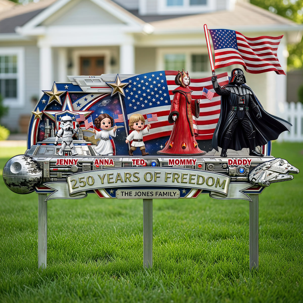 Personalized Metal Garden Stake 250 Years of Freedom for Family