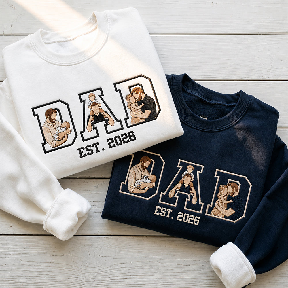 Personalized Embroidered Sweatshirt Custom Photo Gift for Dad HN590 - Embroidered Shirt AI Fix GradoCreations