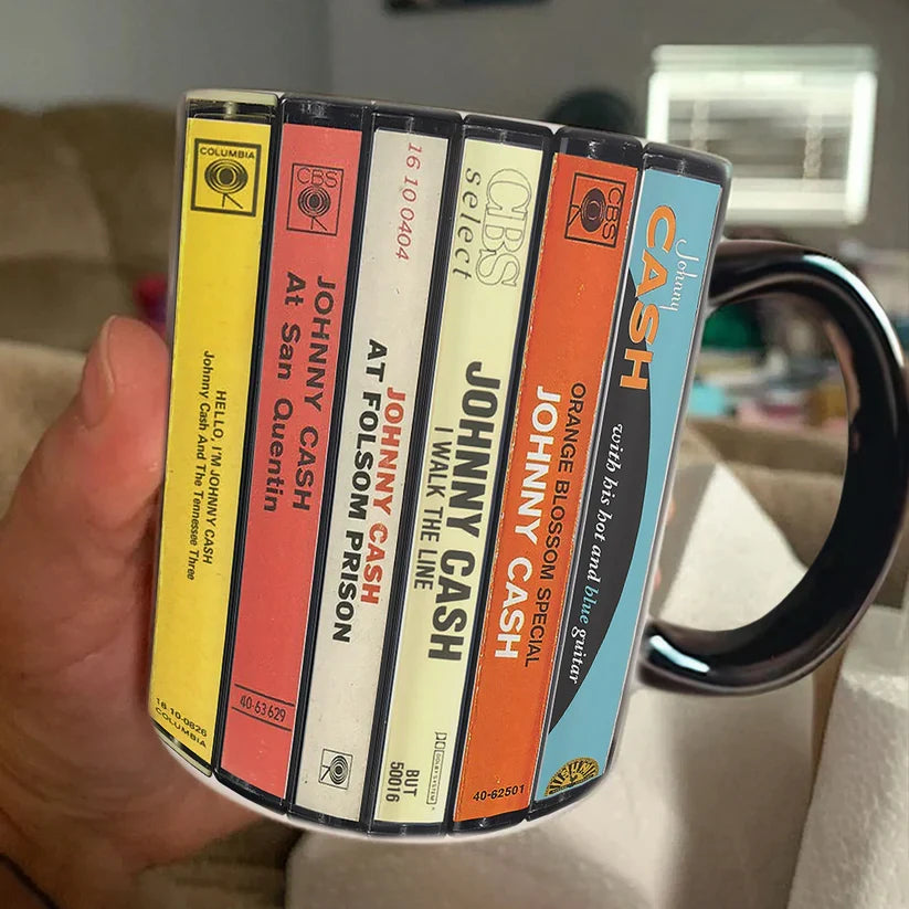 Johnny Cash Cassette Accent Mug Retro Ceramic Drinkware Gift GradoCreations