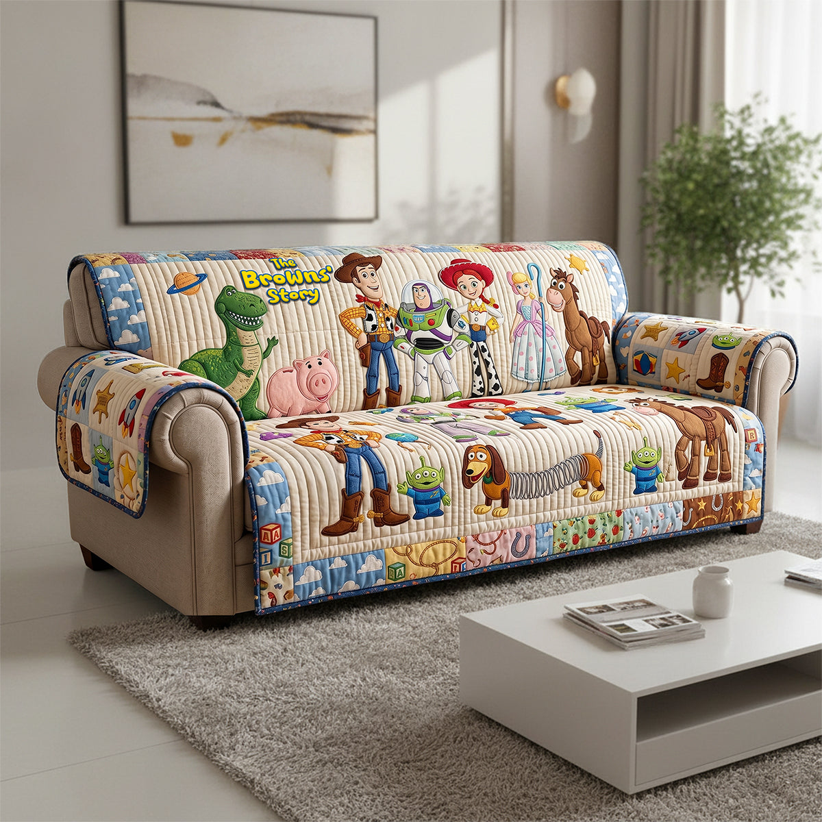 Personalized Quilted Sofa Cover Featuring Cowboy Characters - Home Decor Gift for Fans Quited Sofa Cover GradoCreations