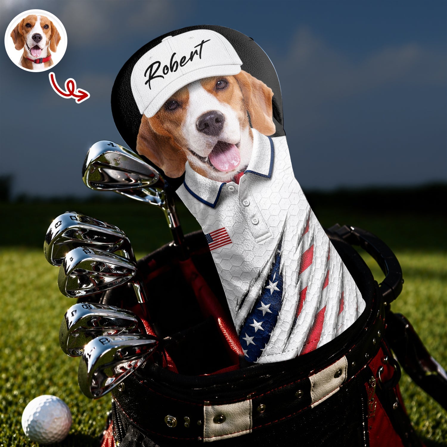 Personalized Dog Photo Golf Head Cover Custom Gift for Dad HN590 - Golf Head Cover GradoCreations