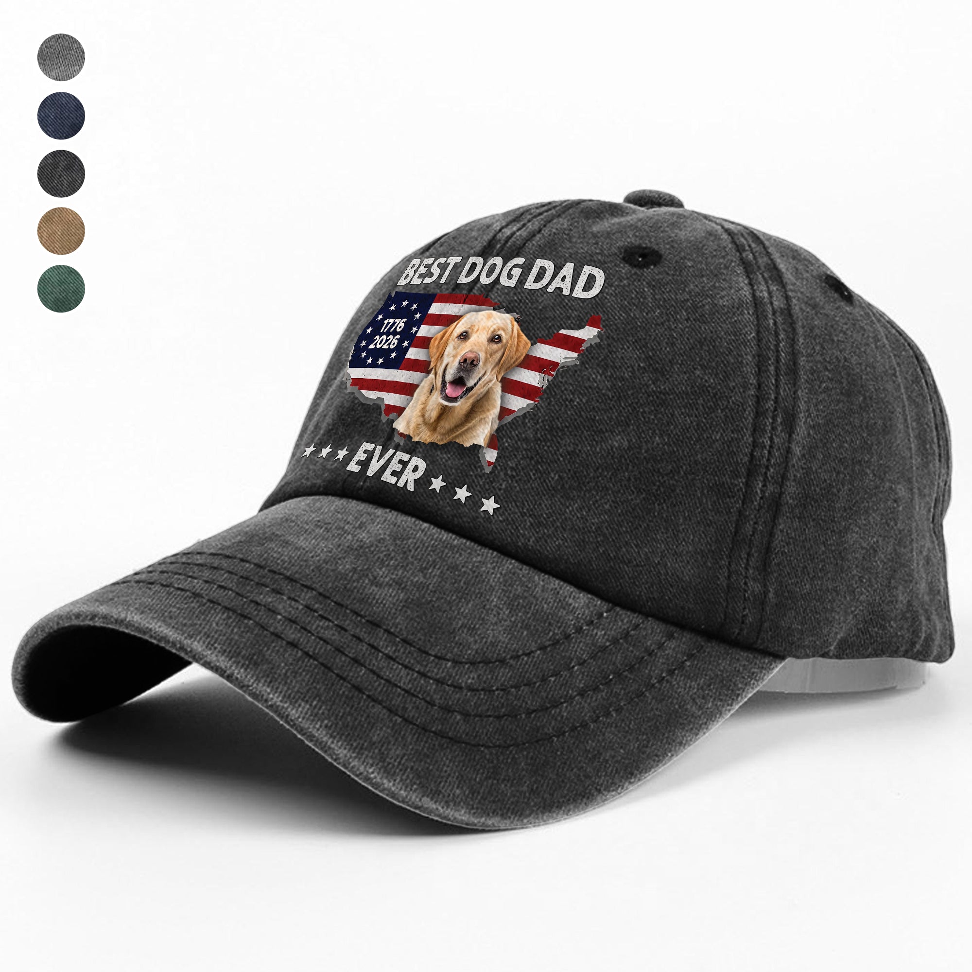 Personalized Washed Denim Baseball Cap Custom Photo Gift for Dog Dad HN590 - Washed Denim Baseball Cap GradoCreations