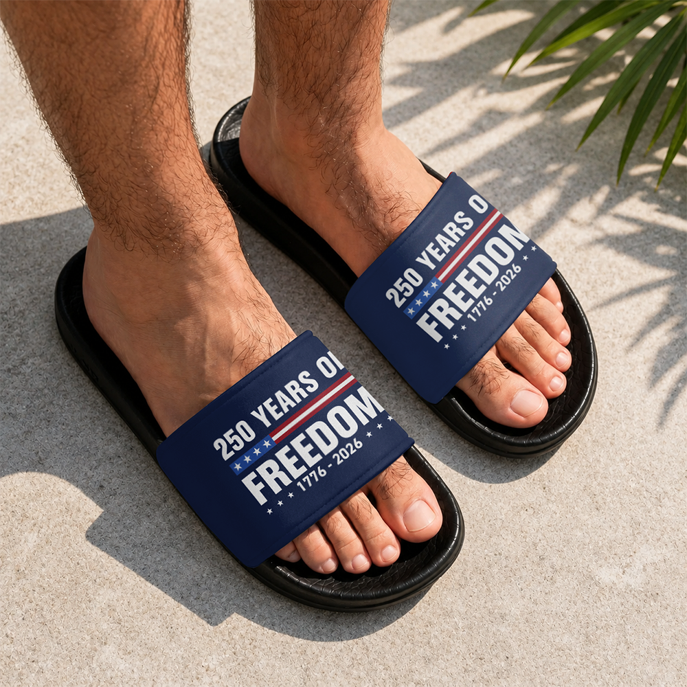 Personalized 250 Years of Freedom Slide Sandals Gift for Dad HN590 - Slide Sandals GradoCreations