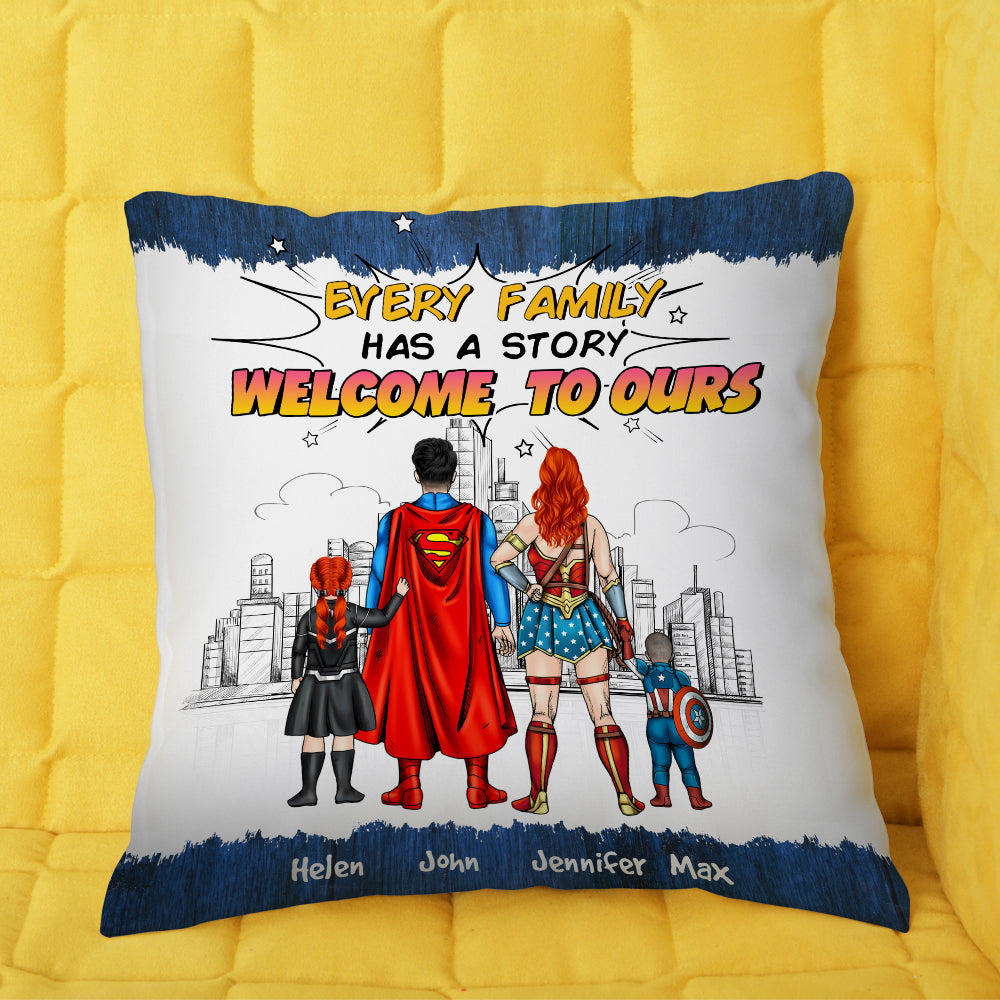 Personalized Super Hero Family Story Pillow Gift for Mom