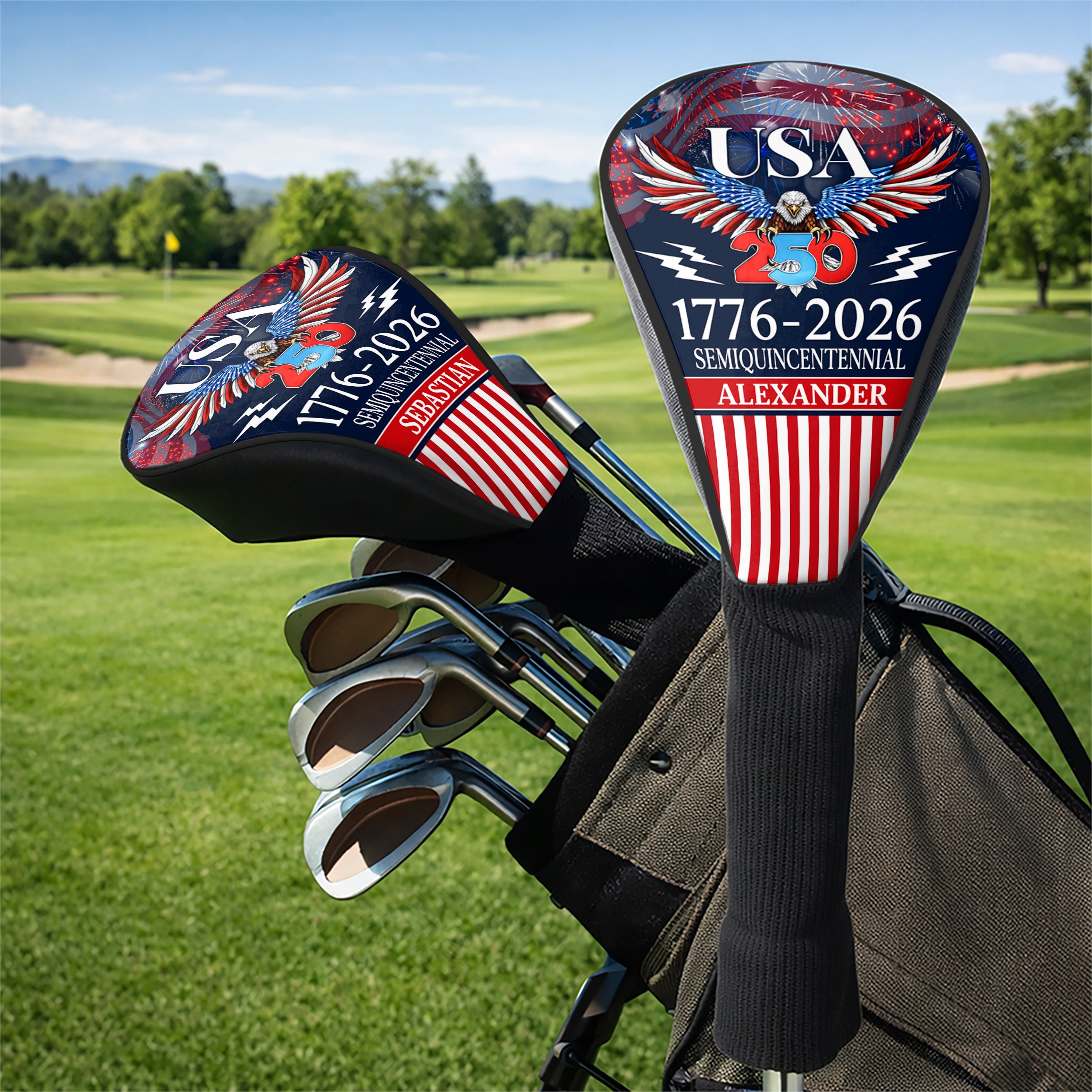 Personalized Golf Club Head Cover 250 Years America Gift for Dad HN590 - Golf Club Head Cover GradoCreations