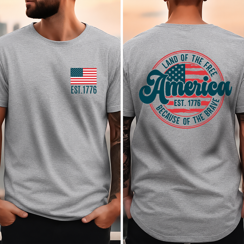 Personalized America Est 1776 T-Shirt Gift for Dad | Independence Day HN590 - Back&Front Shirt GradoCreations