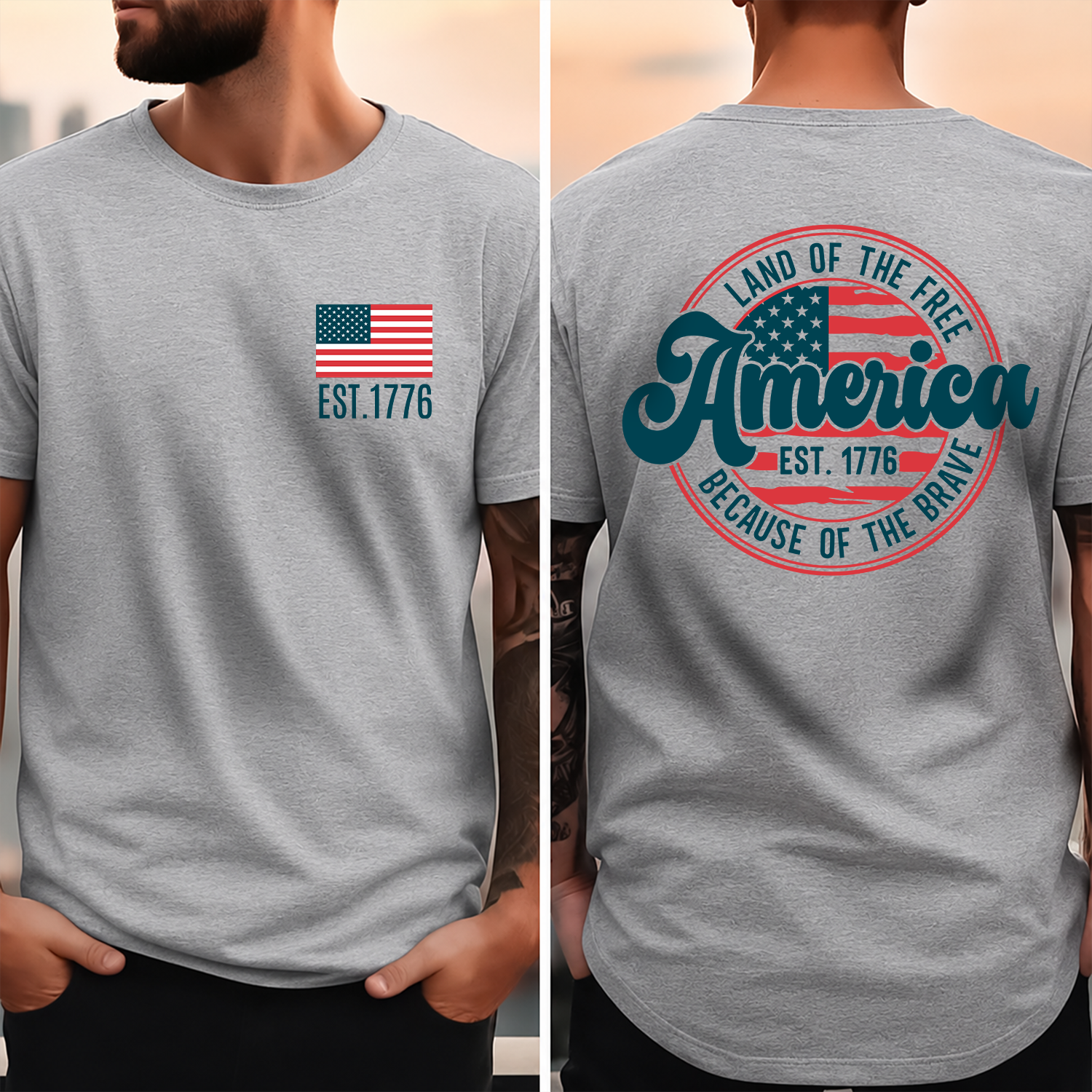 Personalized America Est 1776 T-Shirt Gift for Dad | Independence Day HN590 - Back&Front Shirt GradoCreations