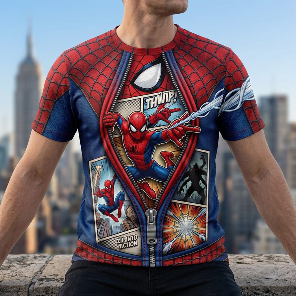 Personalized 3D Spider-Man T-Shirt Custom Name Gift for Movie Fans AOP Tshirt GradoCreations
