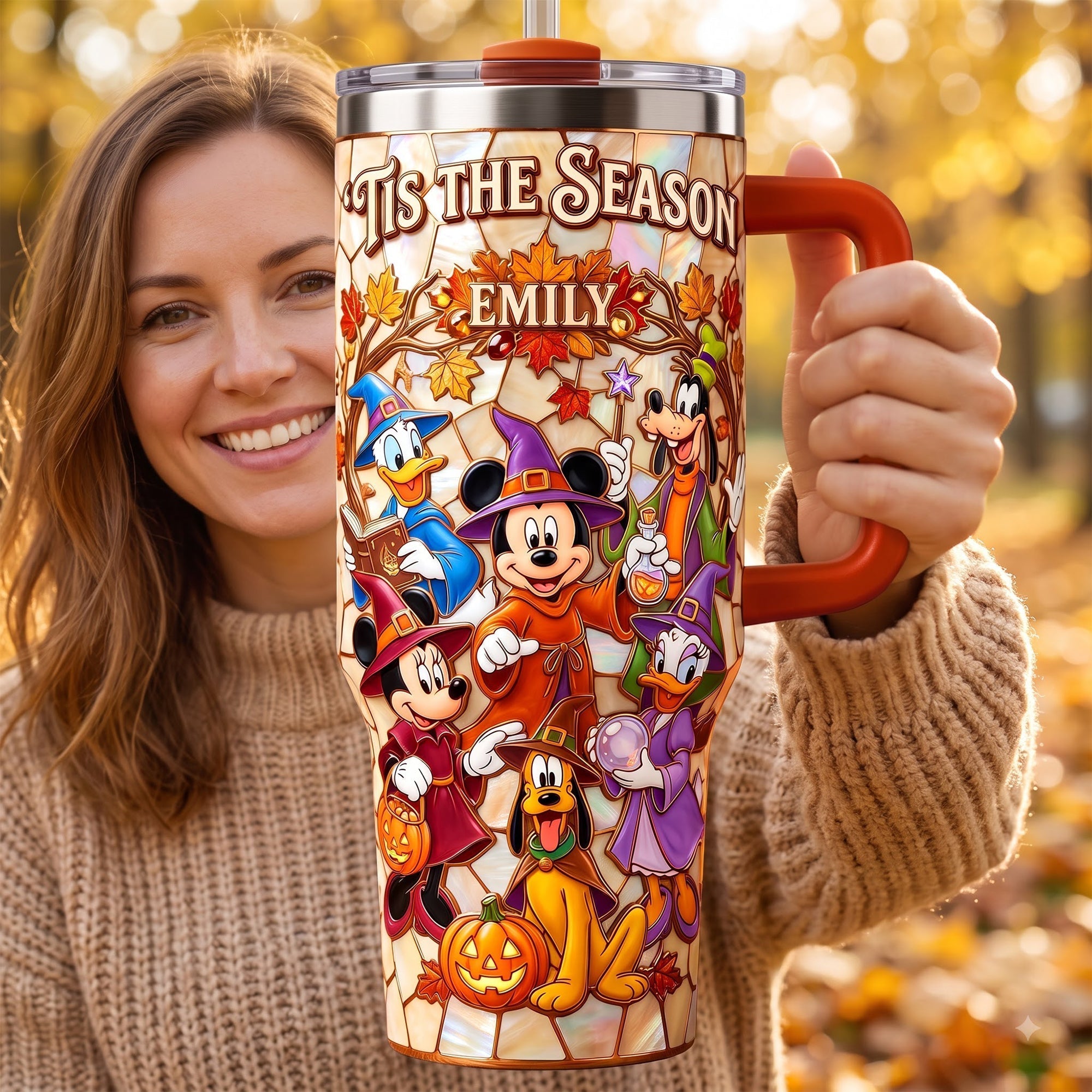 Personalized Fall Themed 40oz Tumbler with Handle - Unique Disney Gift for Movie Fans Tumbler GradoCreations