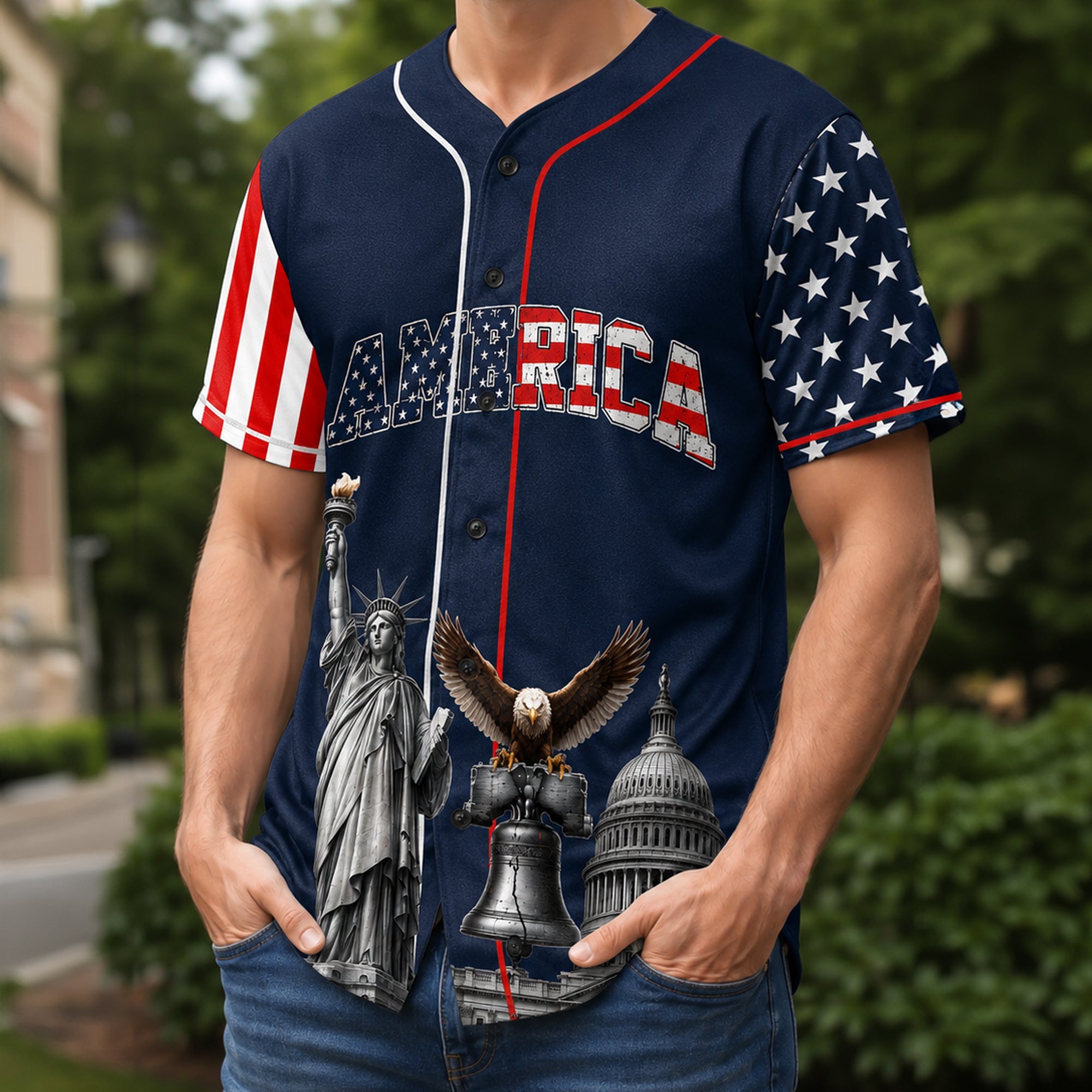 Personalized USA Baseball Jersey Shirt Custom Name Gift for 4th of July HN590 - Baseball Shirt GradoCreations