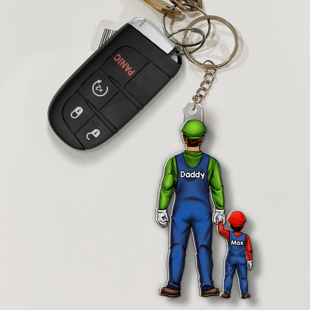 Personalized Mrio Gamer Dad Acrylic Keychain Gift for Dad