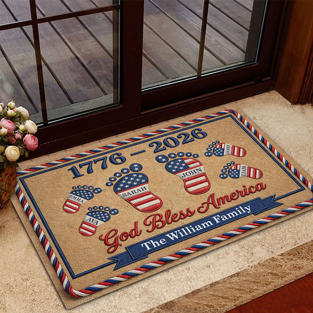 Personalized God Bless America Doormat Patriotic Gift for Family HN590 - Doormat GradoCreations