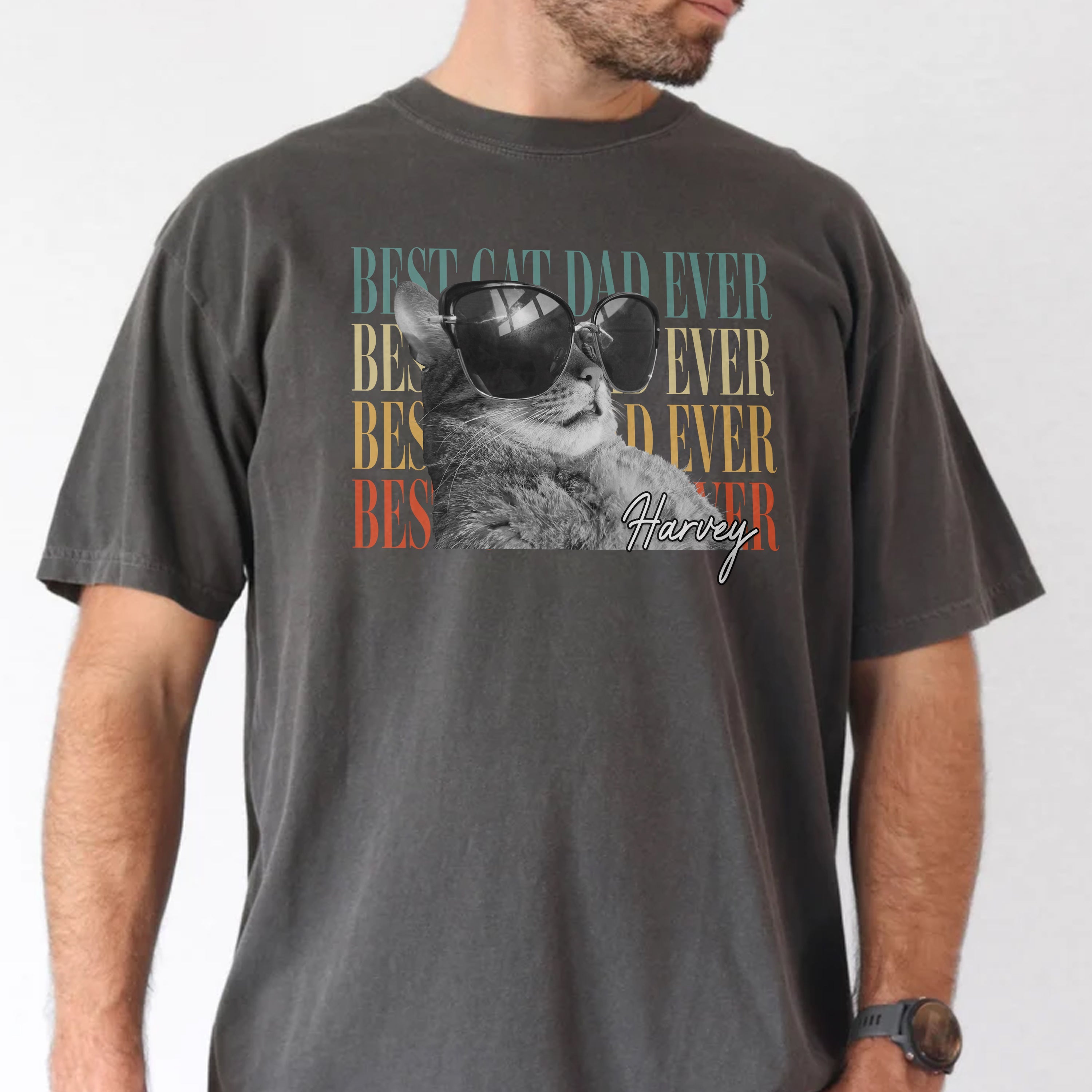 Personalized Vintage Photo Comfort Shirt Gift for Cat Dad Comfort Shirt GradoCreations
