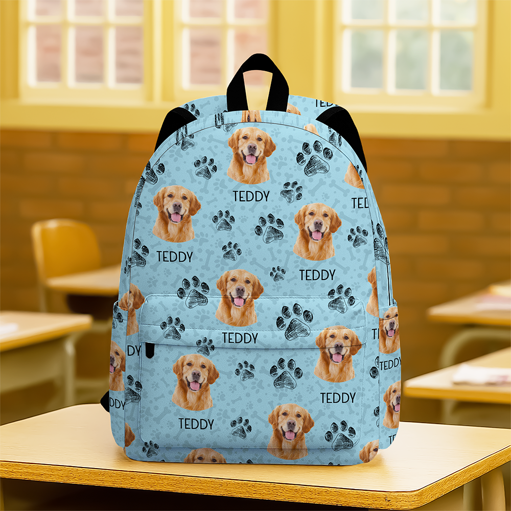 Personalized Photo Pet Paw Backpack Custom Gift for Dog Lover HN590 - Printed Backpack GradoCreations