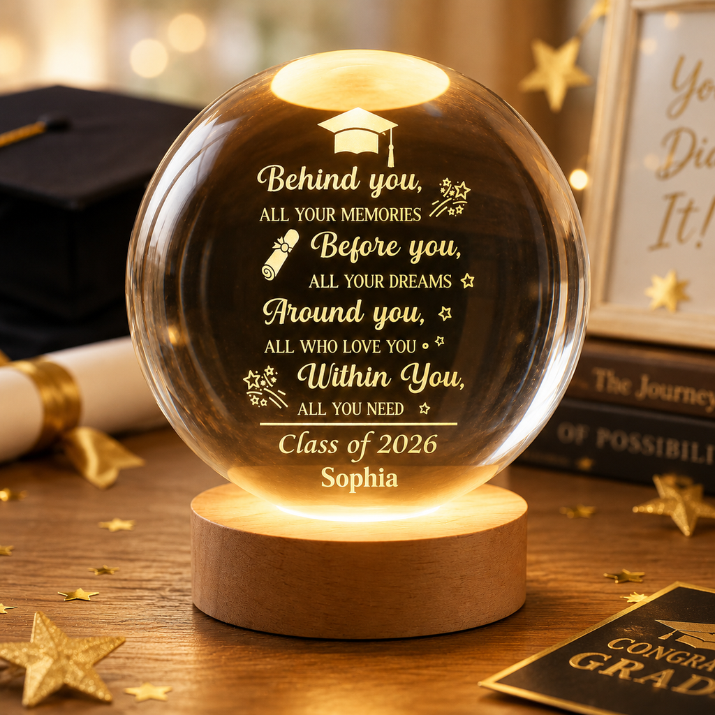 Personalized Crystal Globe Lamp Gift for Class of 2026 Graduate