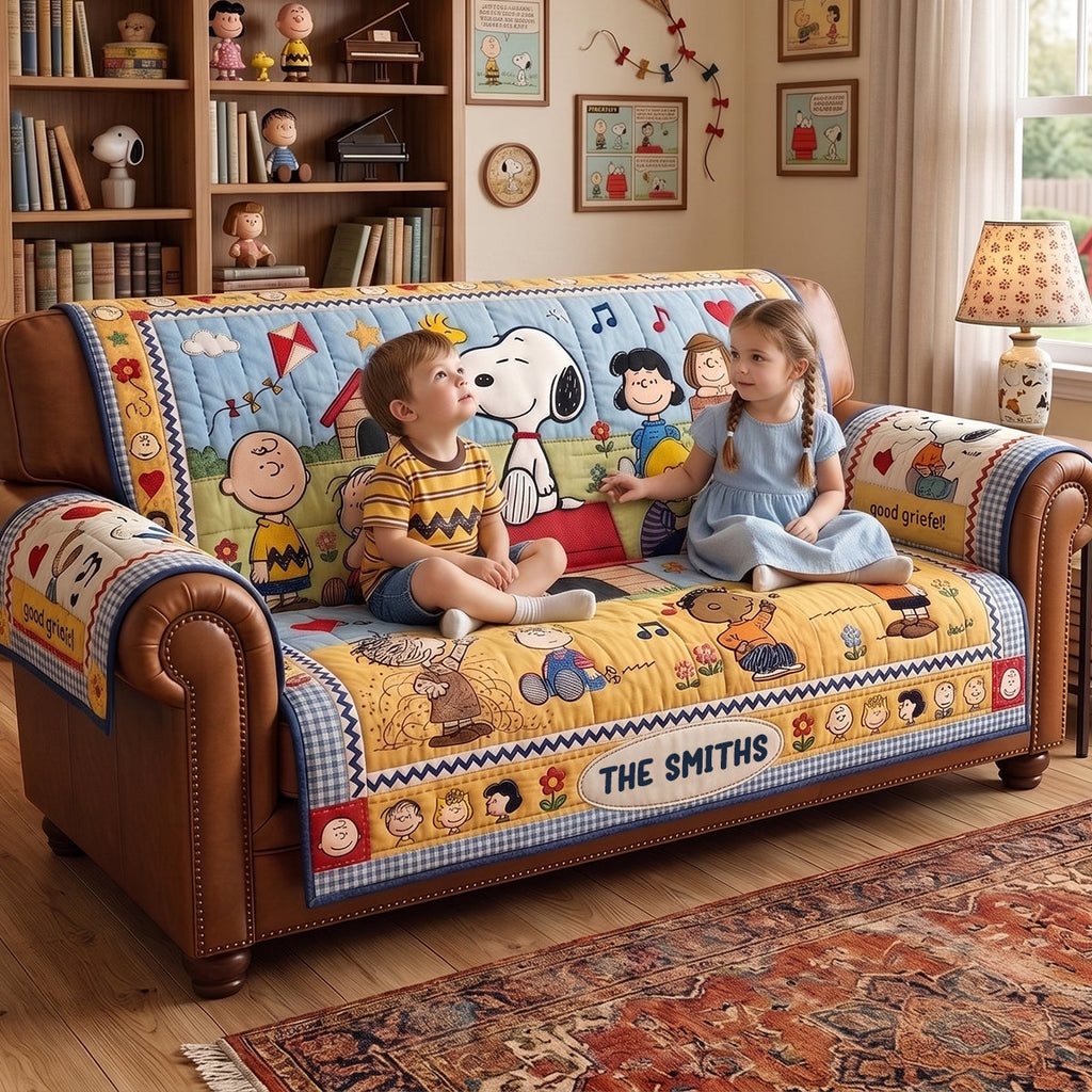 Personalized Quilted Sofa Cover with Family Design for Home Decor Quited Sofa Cover GradoCreations