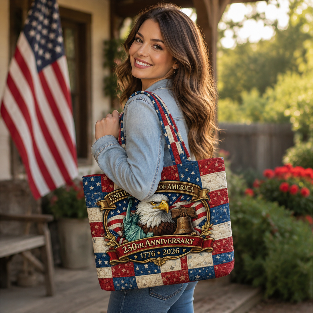 USA 250th Anniversary Quilted Tote Bag for Patriots | Gift Idea