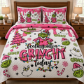 Personalized Grinchy Christmas Quilted Bedding Set Custom Name Gift Quilted Bedding Set GradoCreations