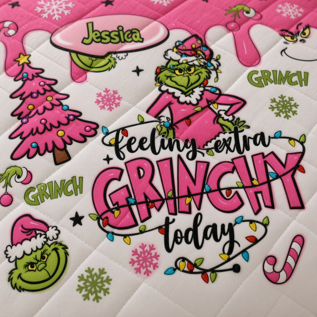 Personalized Grinchy Christmas Quilted Bedding Set Custom Name Gift Quilted Bedding Set GradoCreations