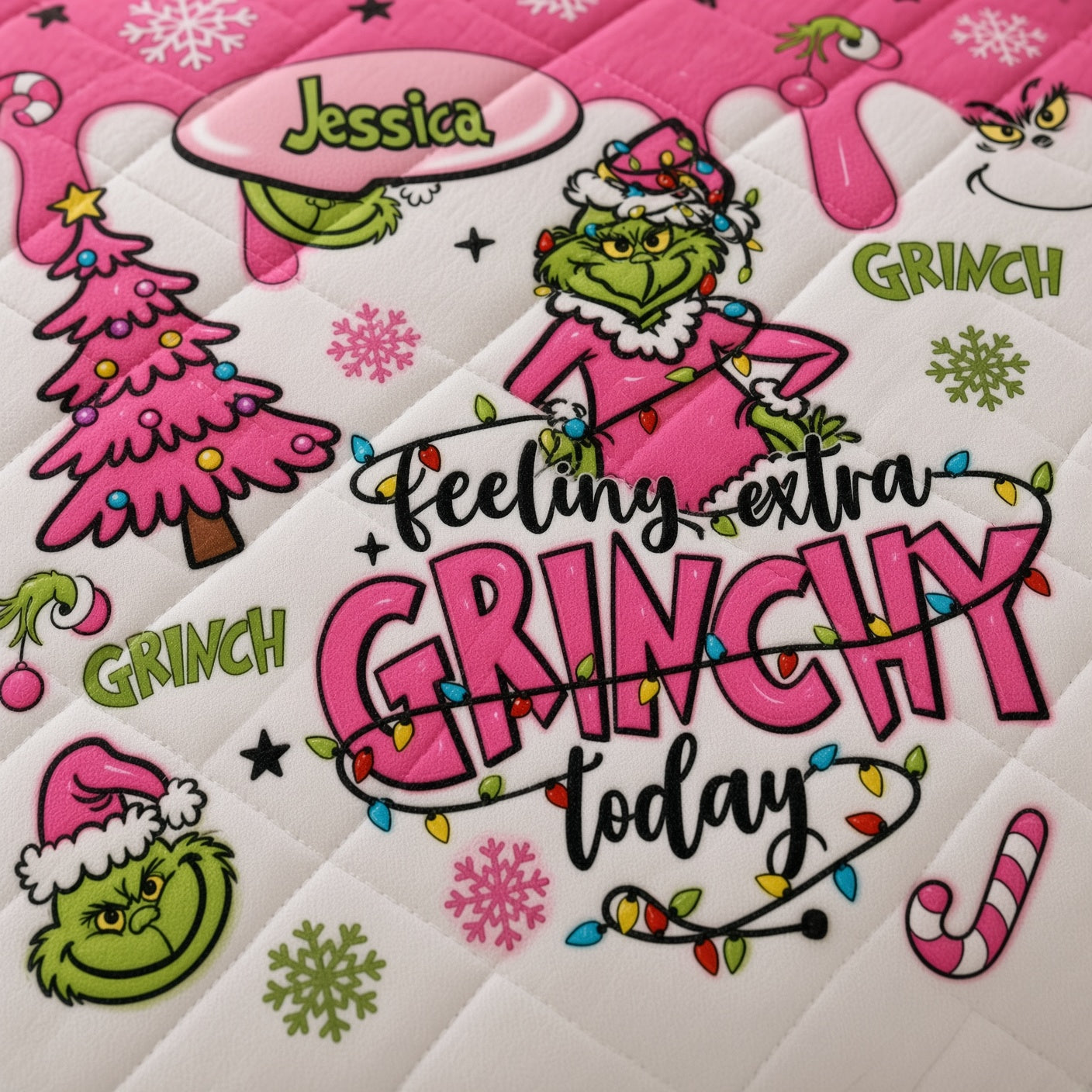 Personalized Grinchy Christmas Quilted Bedding Set Custom Name Gift Quilted Bedding Set GradoCreations