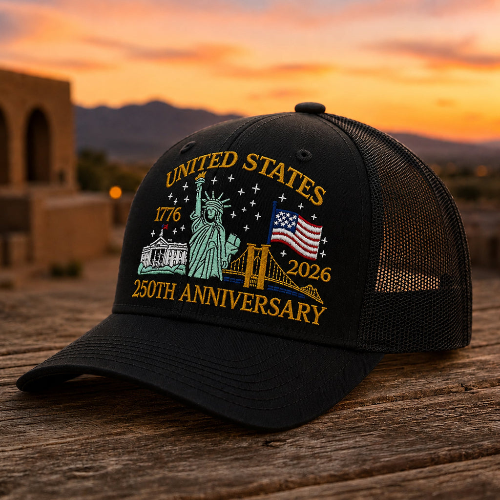Personalized USA Patriotic Trucker Hat 250th Anniversary Gift HN590 - Embroidered Trucker Hat GradoCreations