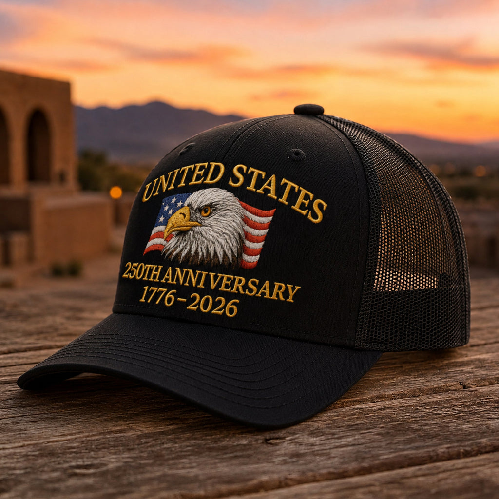 Embroidered Eagle Trucker Hat Custom 250th Anniversary Gift HN590 - Embroidered Trucker Hat fix GradoCreations