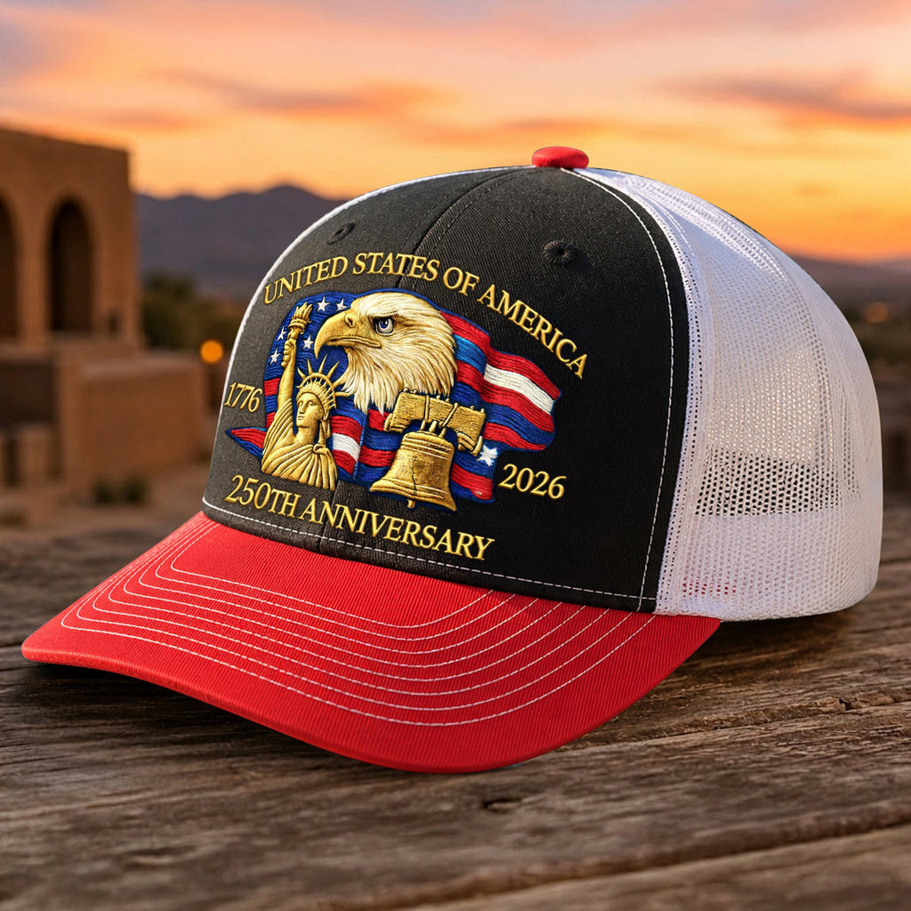 Personalized USA 250th Anniversary Embroidered Trucker Hat Gift HN590 - Embroidered Trucker Hat GradoCreations