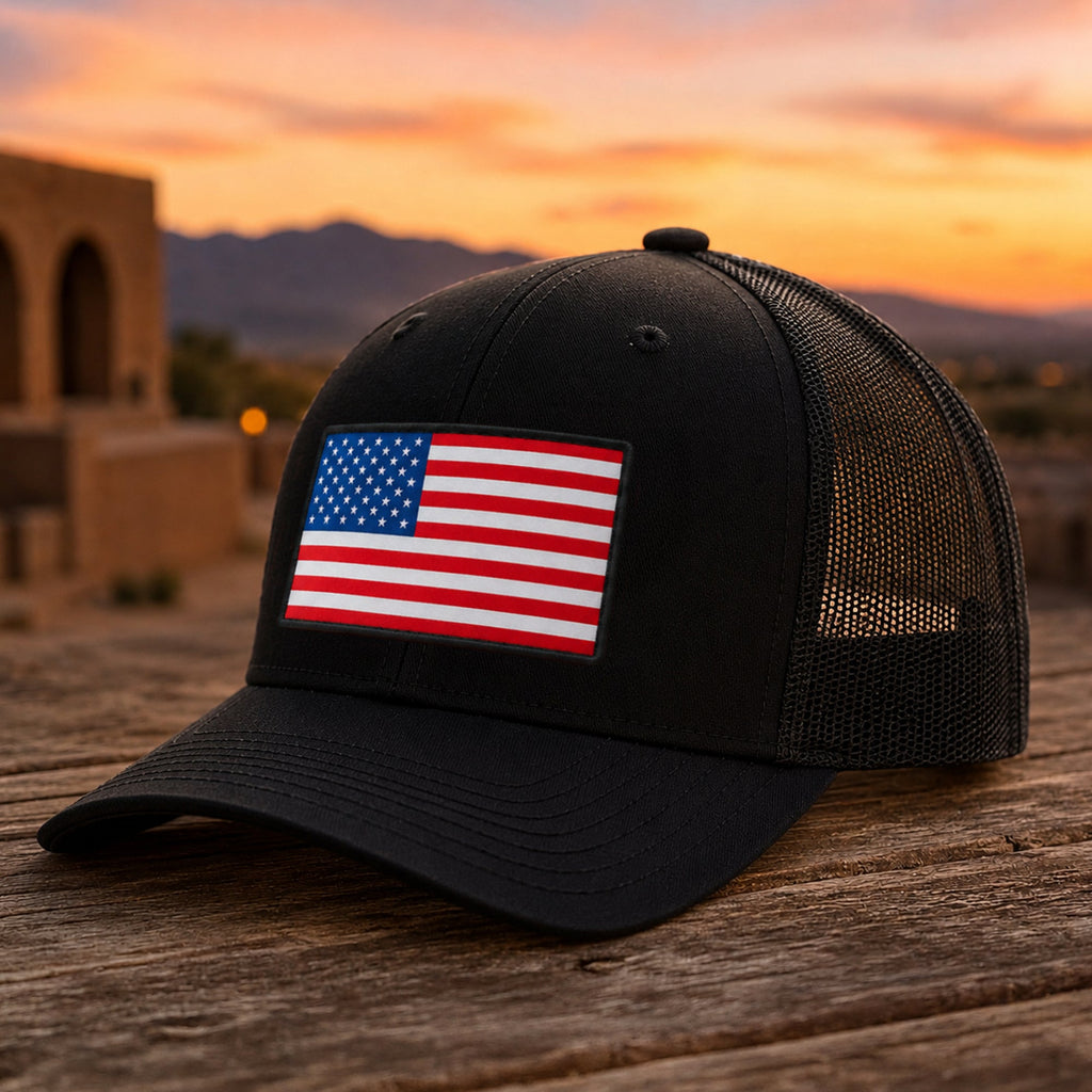 Personalized American Flag Trucker Hat Custom Gift for Dad HN590 - Embroidered Trucker Hat fix GradoCreations