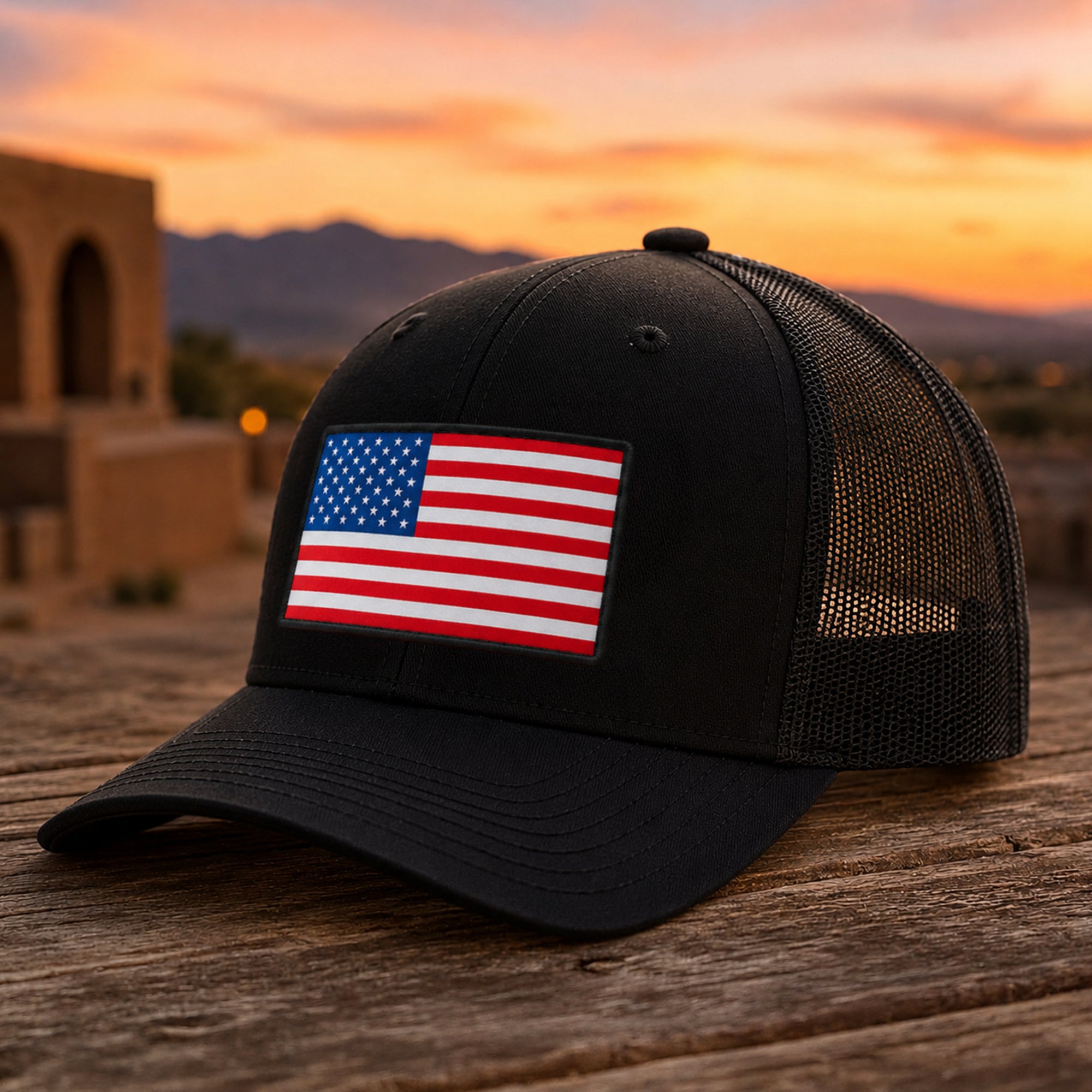 Personalized American Flag Trucker Hat Custom Gift for Dad HN590 - Embroidered Trucker Hat fix GradoCreations