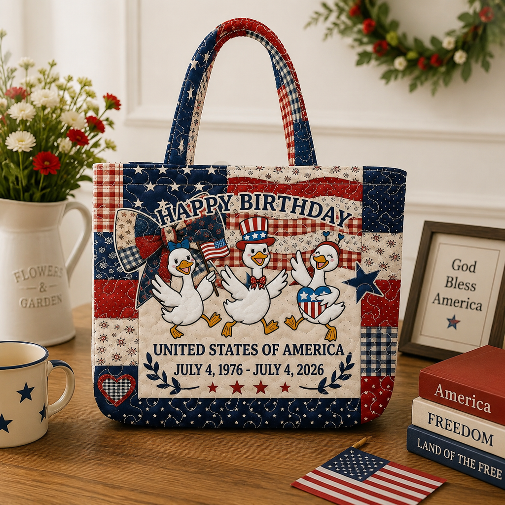 Quilted Tote Bag Happy Birthday USA Gift for Patriots