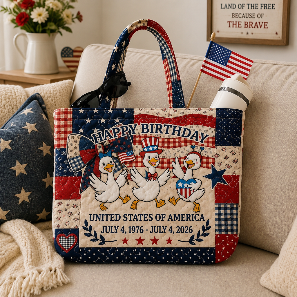 Quilted Tote Bag Happy Birthday USA Gift for Patriots