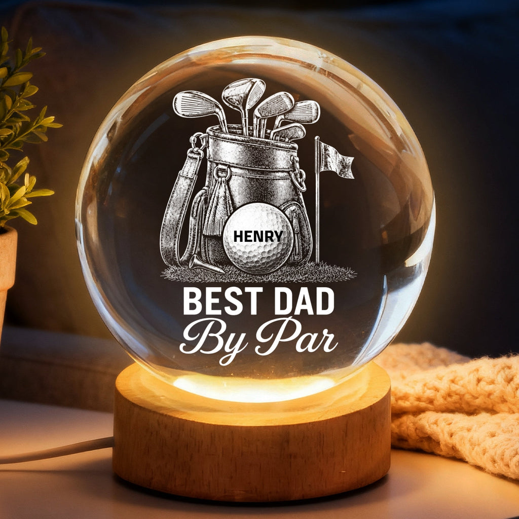 Personalized Golf Crystal Globe Lamp for Dad, Grandpa - Unique Gift Idea