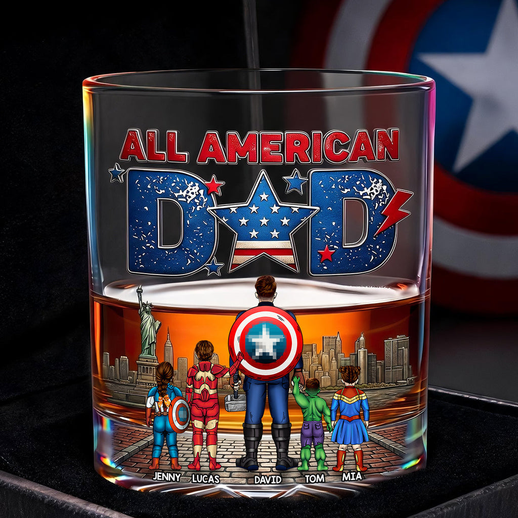 Personalized Whiskey Glass All American Dad Gift for Him