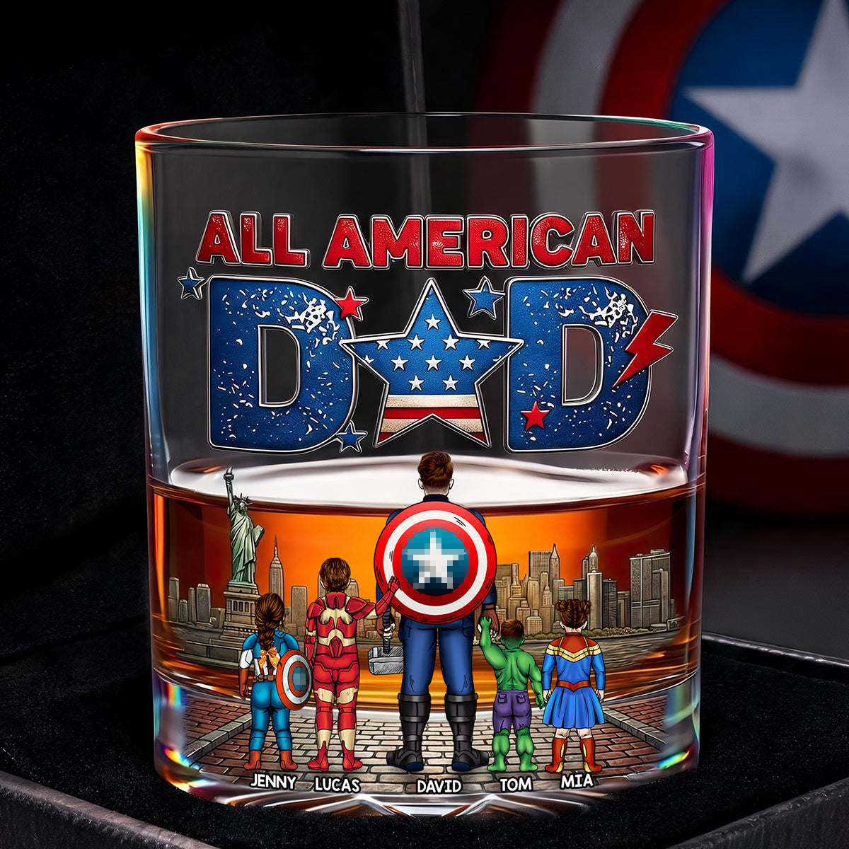 Personalized Whiskey Glass All American Dad Gift for Him