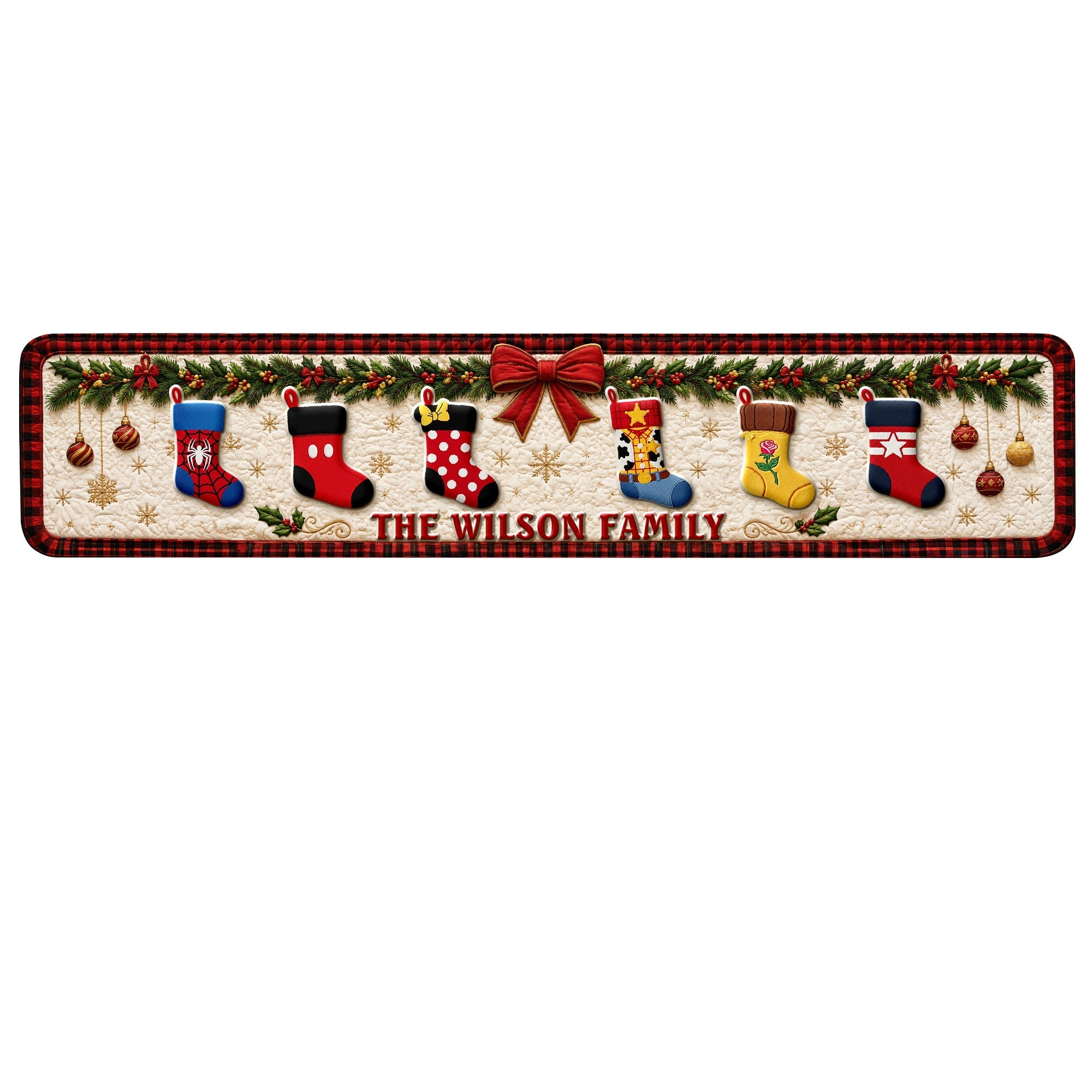 Personalized Family Name Christmas Table Runner Decor Gift Quilt Table Runner GradoCreations