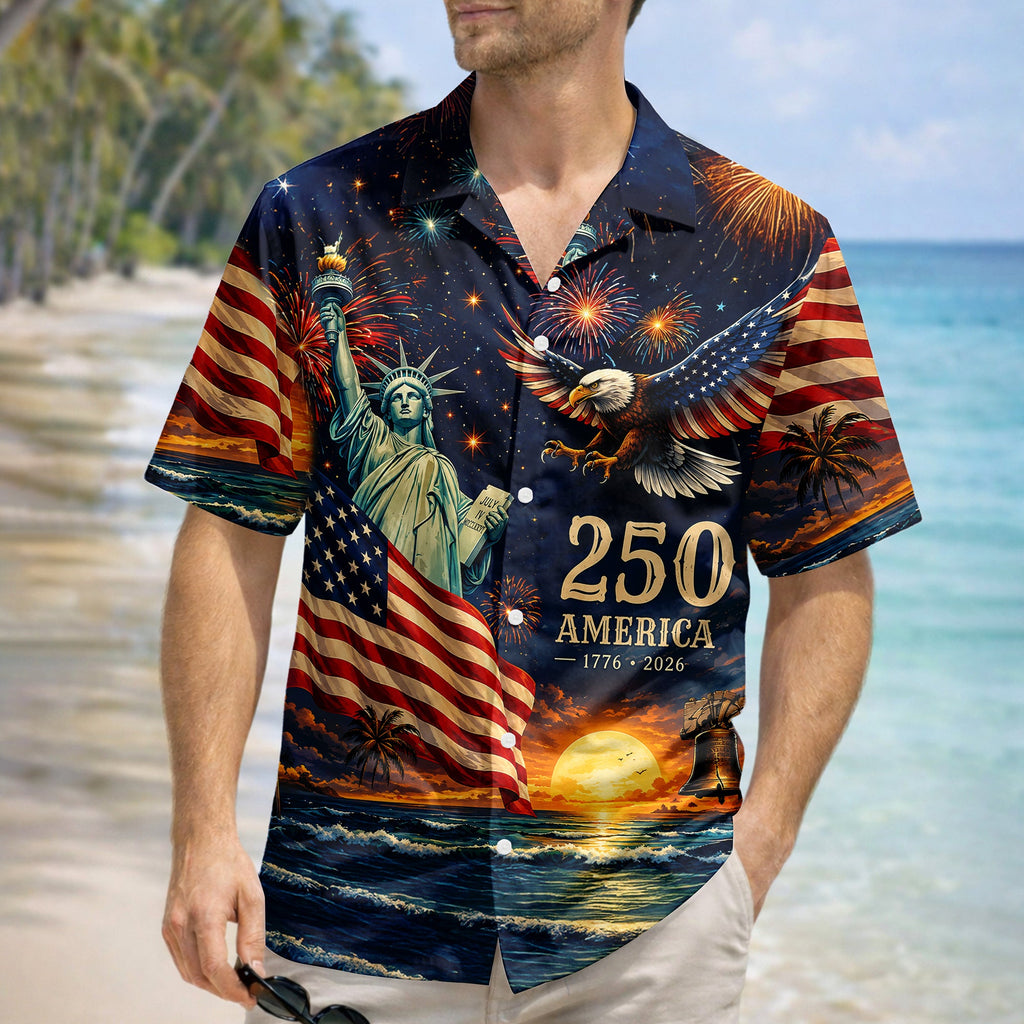 Personalized Patriotic Hawaiian Shirt US Flag Bald Eagle Gift HN590 - AOP Hawai Shirt GradoCreations