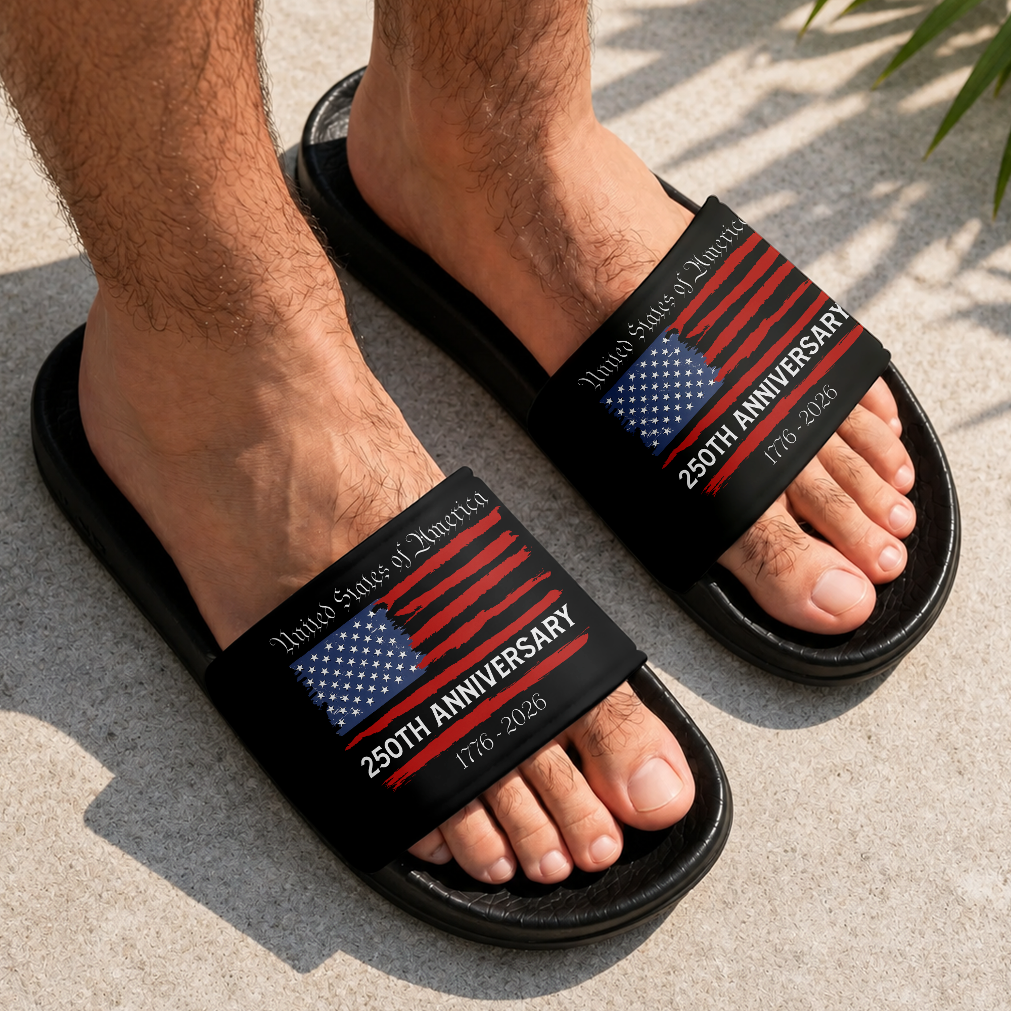Personalized Eagle Slide Sandals 250th Anniversary Gift for Dad HN590 - Slide Sandals GradoCreations